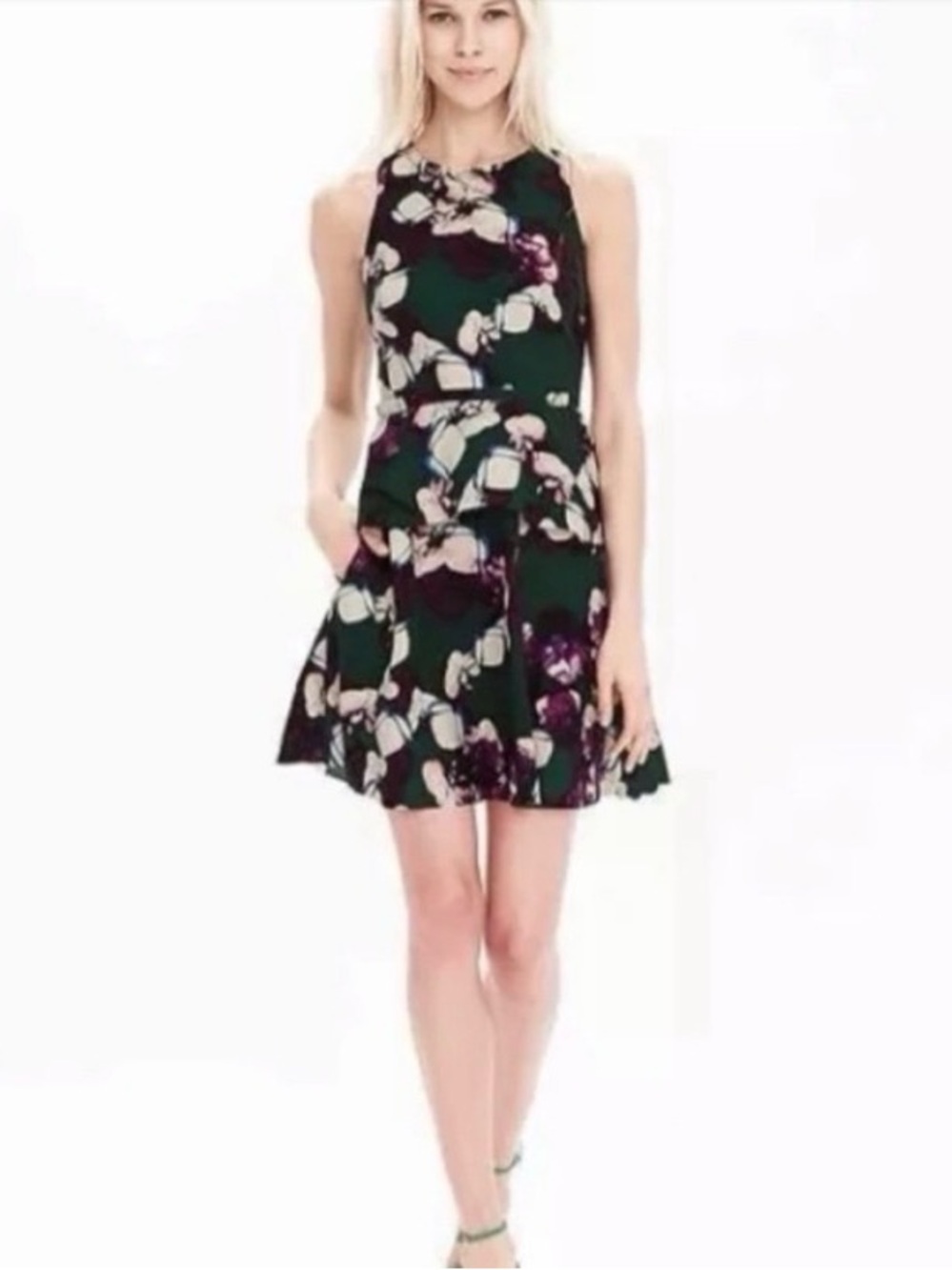 Banana Republic Emerald Green Floral Sleeveless Mini Dress